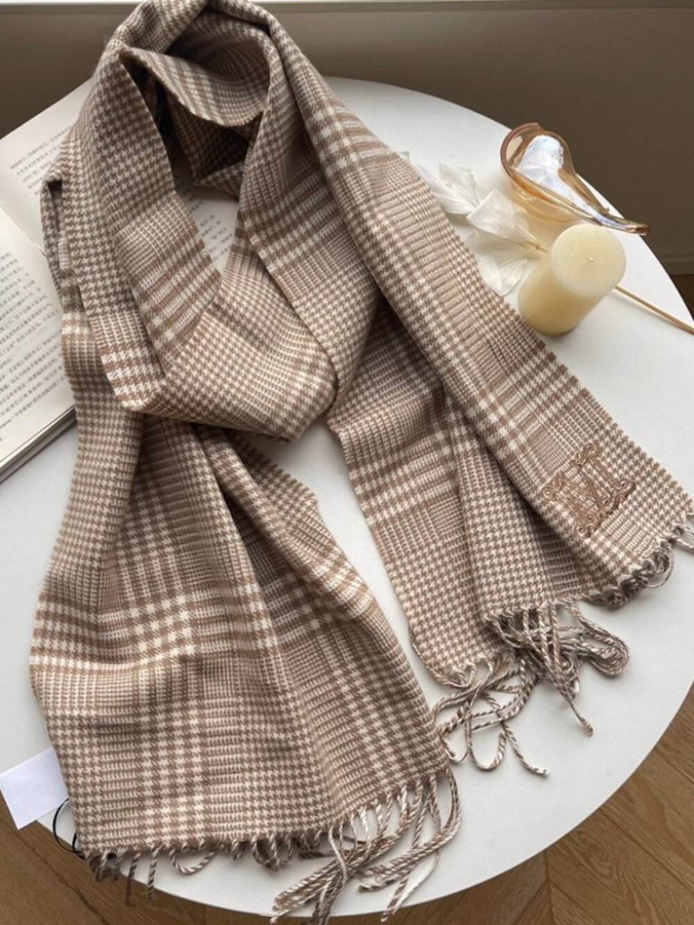 Max Mara Brown Plaid Wool Scarf